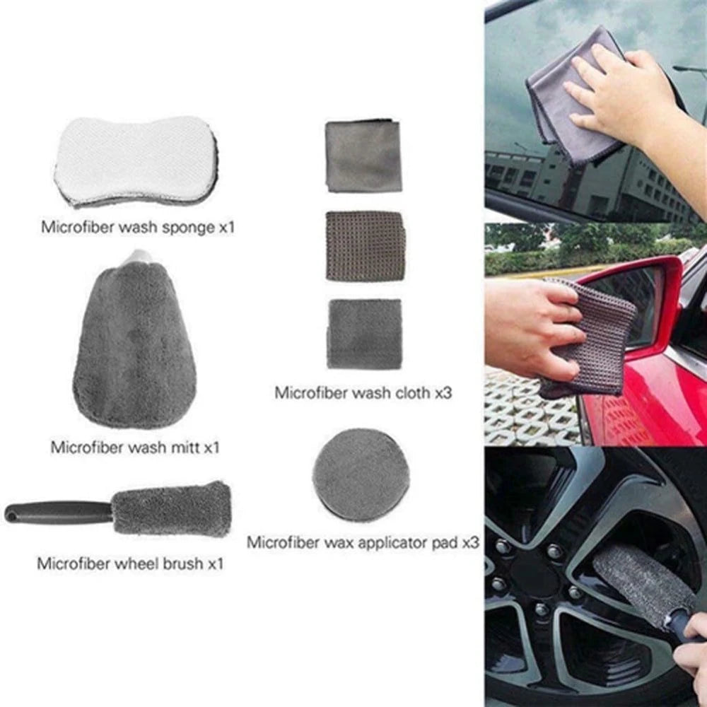 Car Washing Towel 9-Piece Microfiber Car Wash Cleaning Kit Detailing Tools Set for Interior Exterior for Cleaning Cars Casement