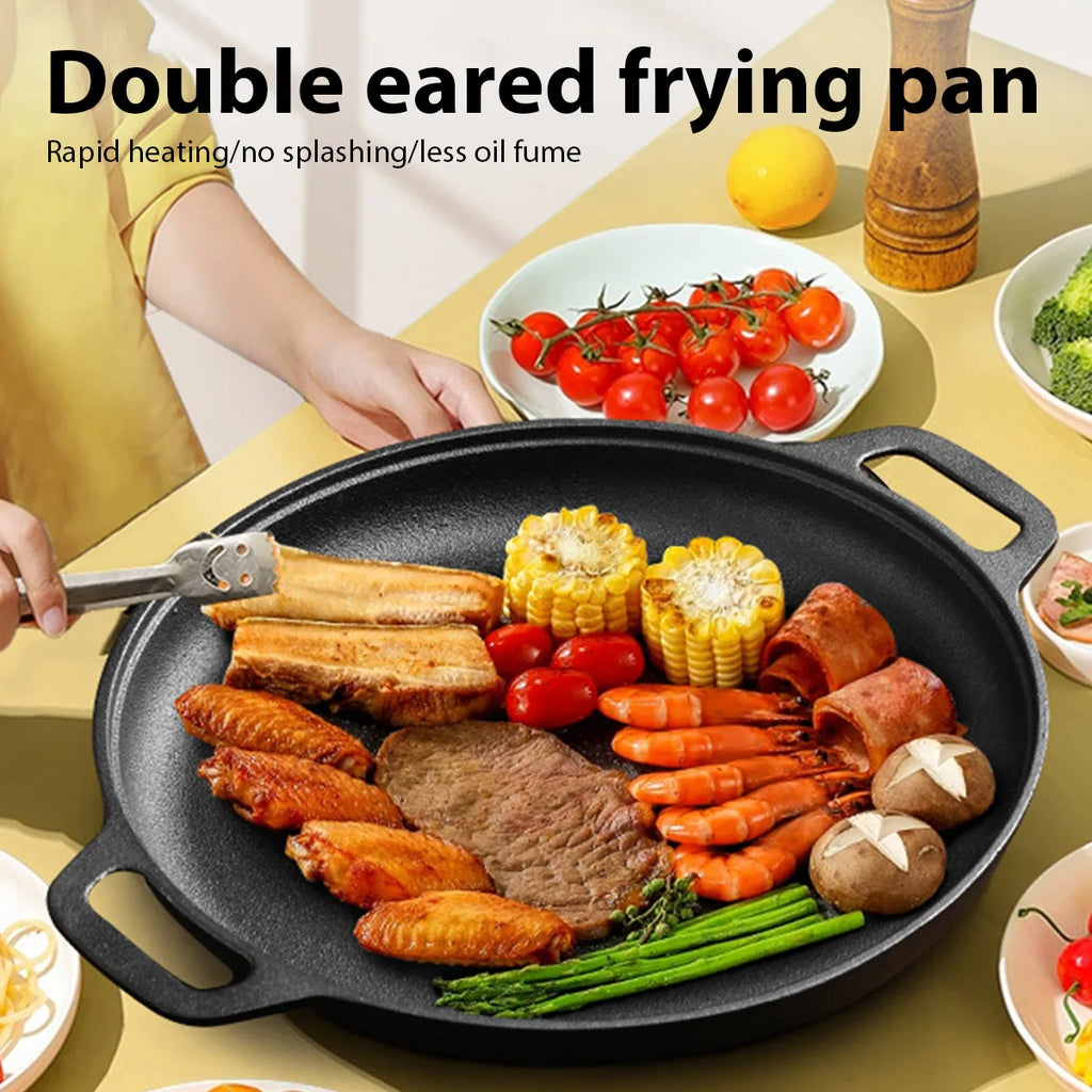 Cast Iron Frying Pan Non-stick pan Pizza Egg Pancake Pot Vegetable Steak Skillet Home Kitchen Flat Pan Omelette Outdoor Cookware