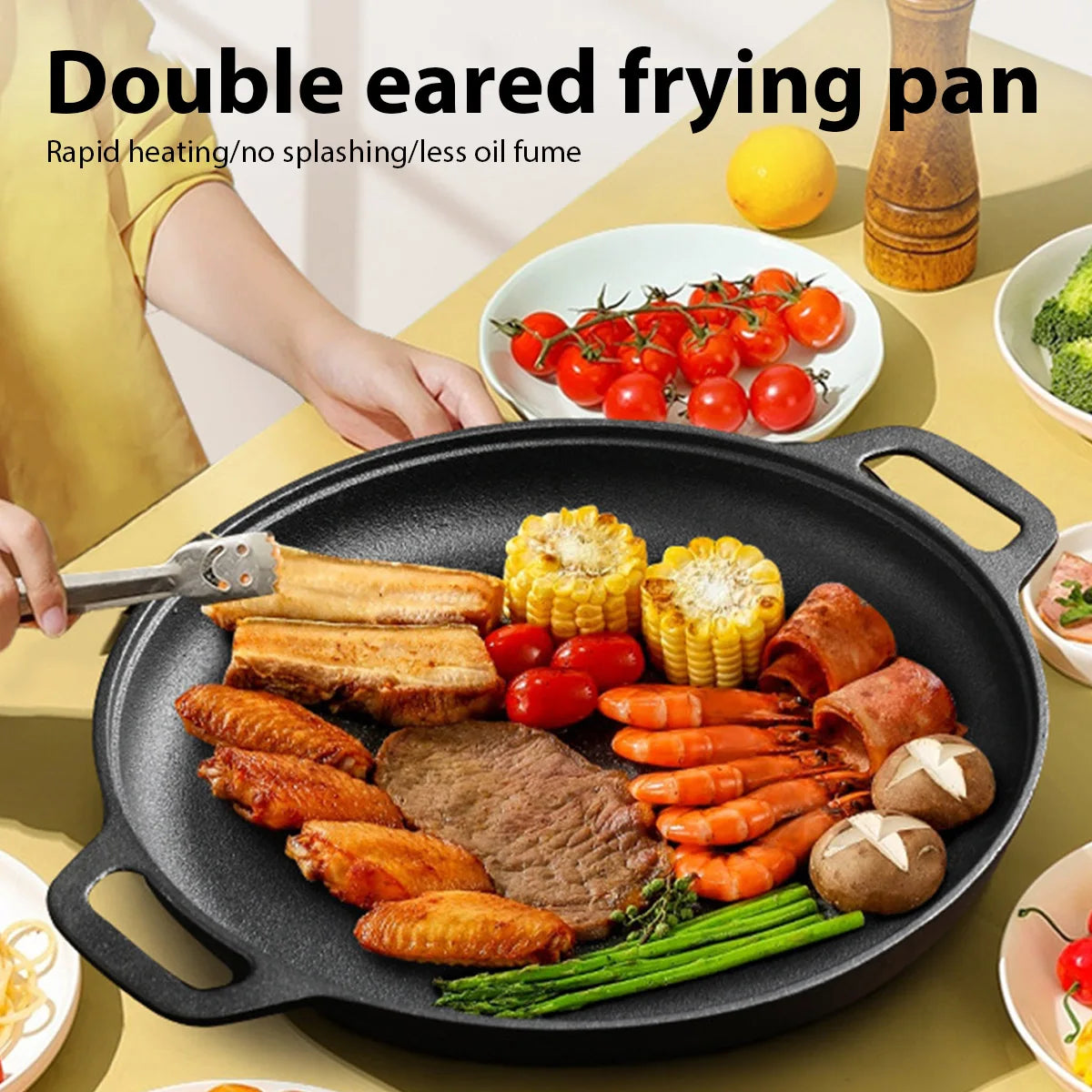 Cast Iron Frying Pan Non-stick pan Pizza Egg Pancake Pot Vegetable Steak Skillet Home Kitchen Flat Pan Omelette Outdoor Cookware