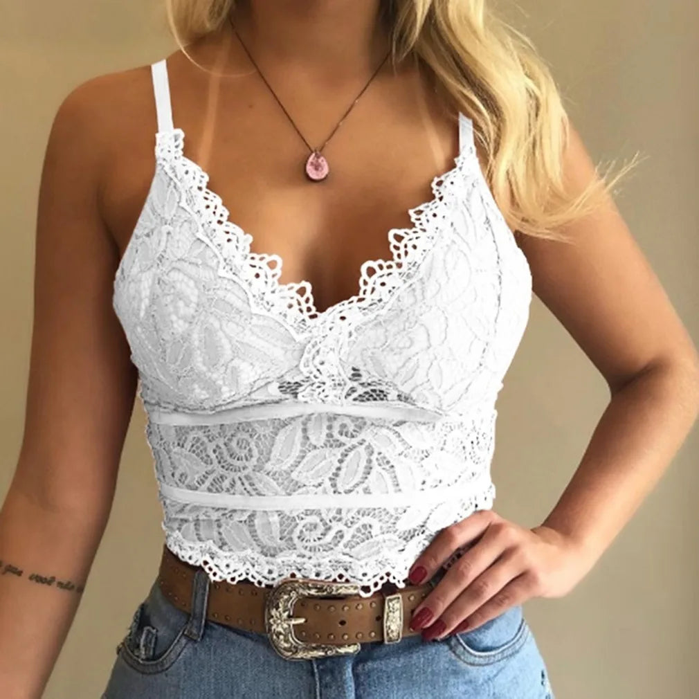 2023 European American women vests women's clothing sexy perspective Lace suspenders Fashion outerwear underwear tank top vest