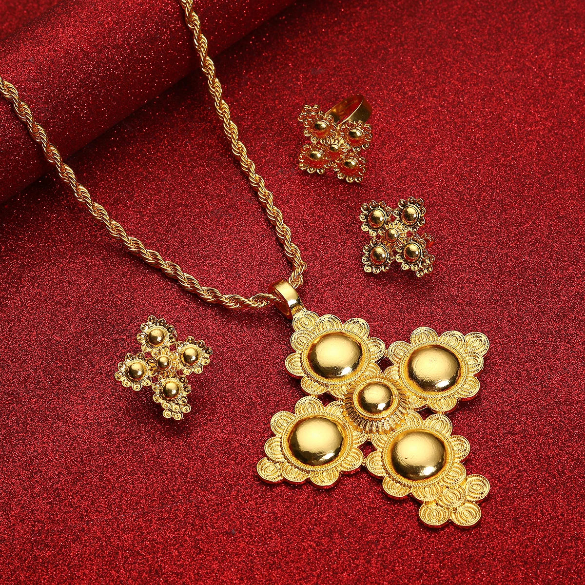Ethiopian Cross Necklace Earrings Ring African Eritrean Traditional Religious Ornament