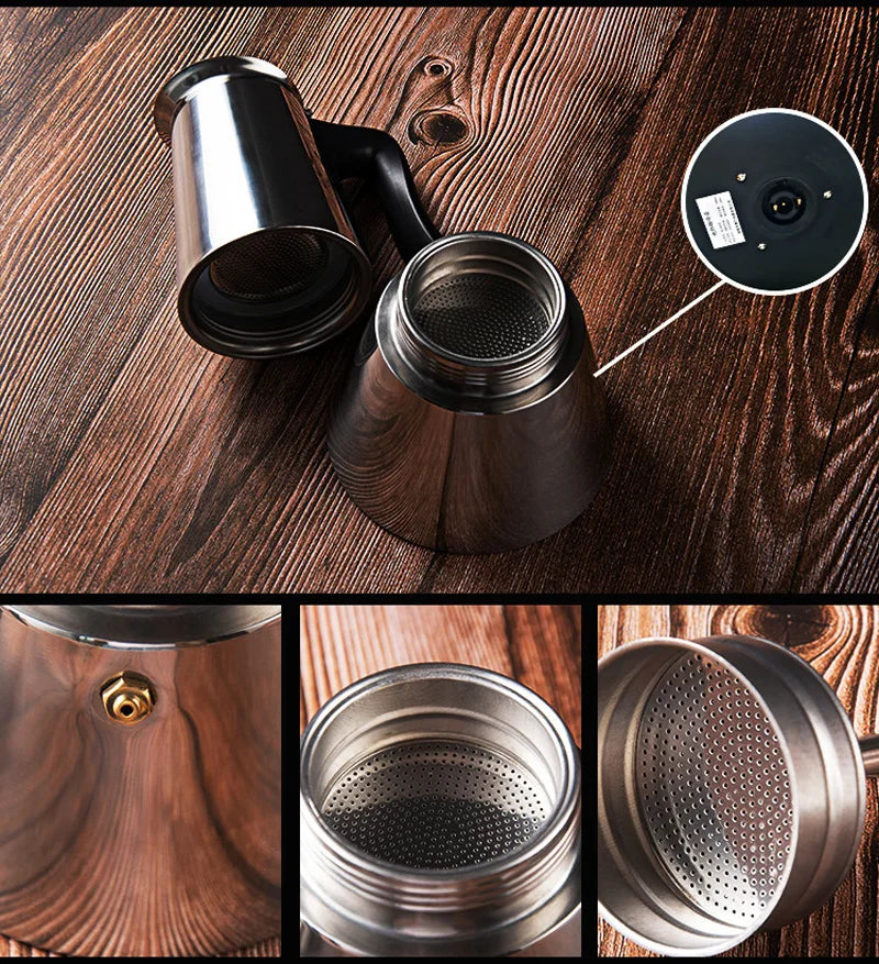110V/220V Electric Coffee Maker 300ml 304 Stainless Steel Mocha Pot Electric Italian Coffee Maker Percolator for Home