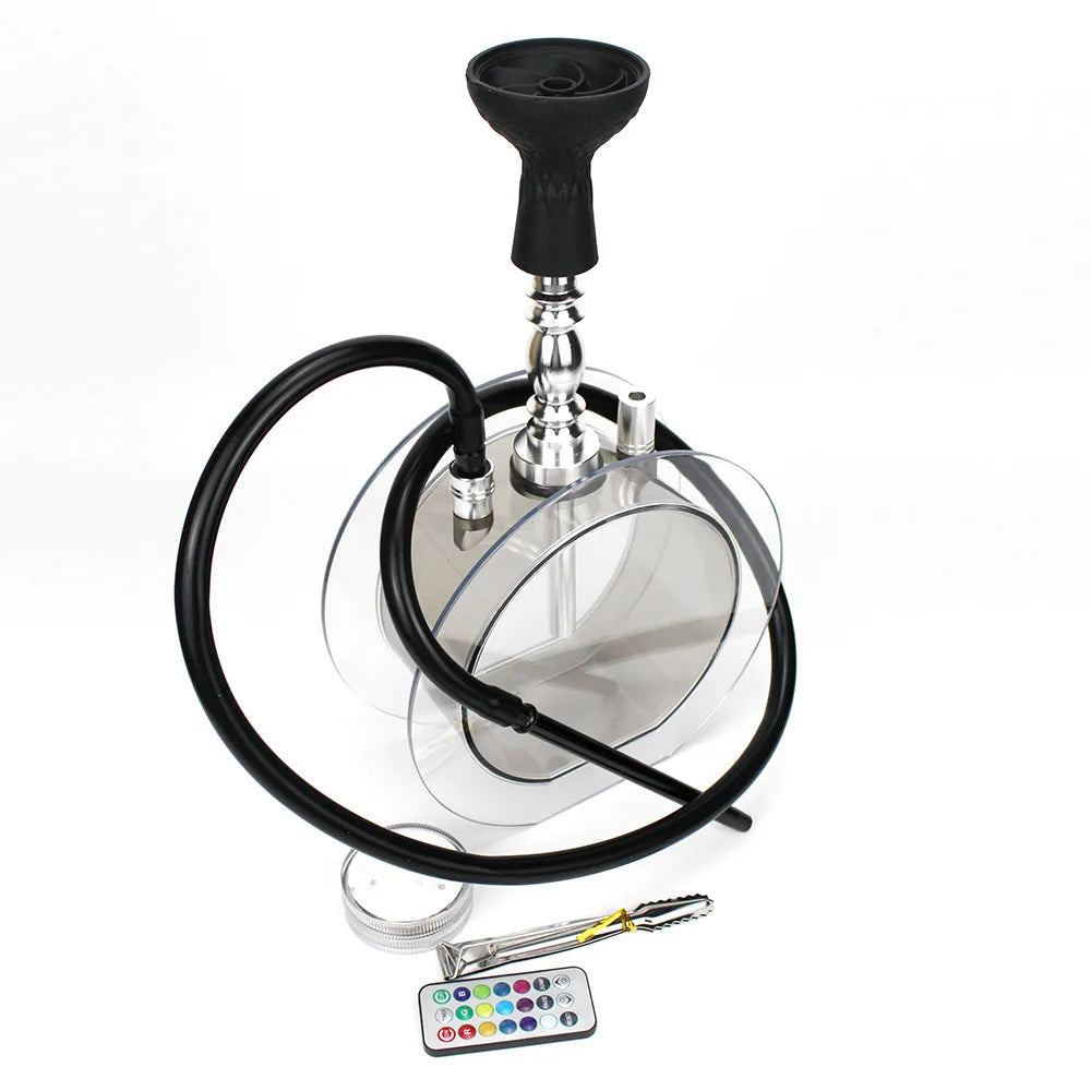 Circular Acrylic Hookah Set Large Arabic Shisha Single Pipe Silicone Bowl Narguile Chicha Bar KTV Portable Hookah Set
