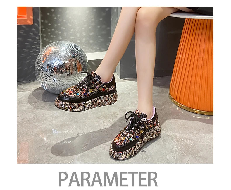Designer Sneakers for Women 2025 New Spring Shiny Rhinestones Women's Vulcanize Shoes Fashion Autmn Platform Casual Shoes Female
