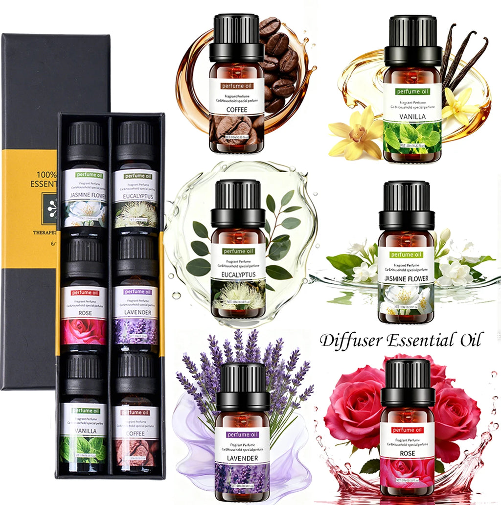 6pcs/set 10ml/bottle Essential Oil Natural Plant Water-soluble Aromatherapy Humidifier Indoor Diffuser Massage Oil DIY Candle