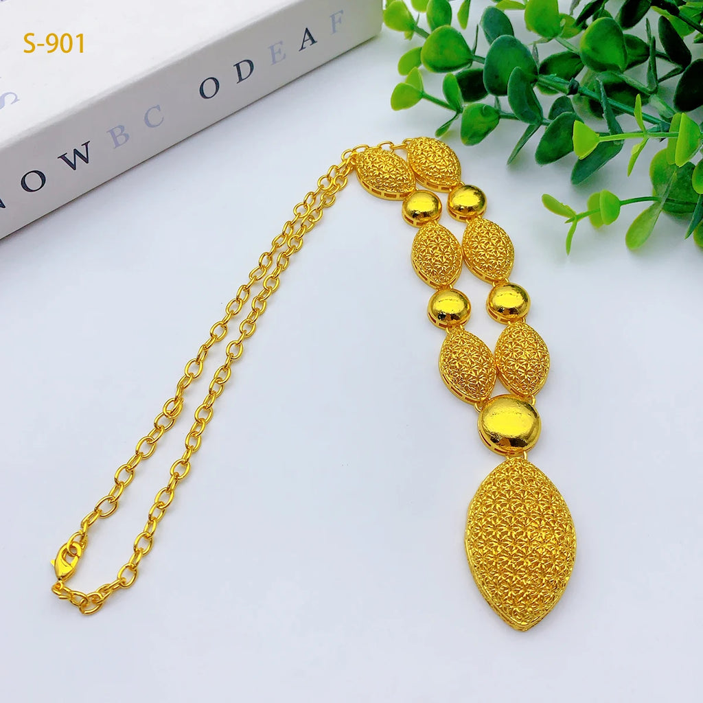 Ethiopian 24k Gold Plated Jewelry Sets for Women Costume Dubai Bridal Round Necklace Earrings Sets Nigerian Wedding Gifts