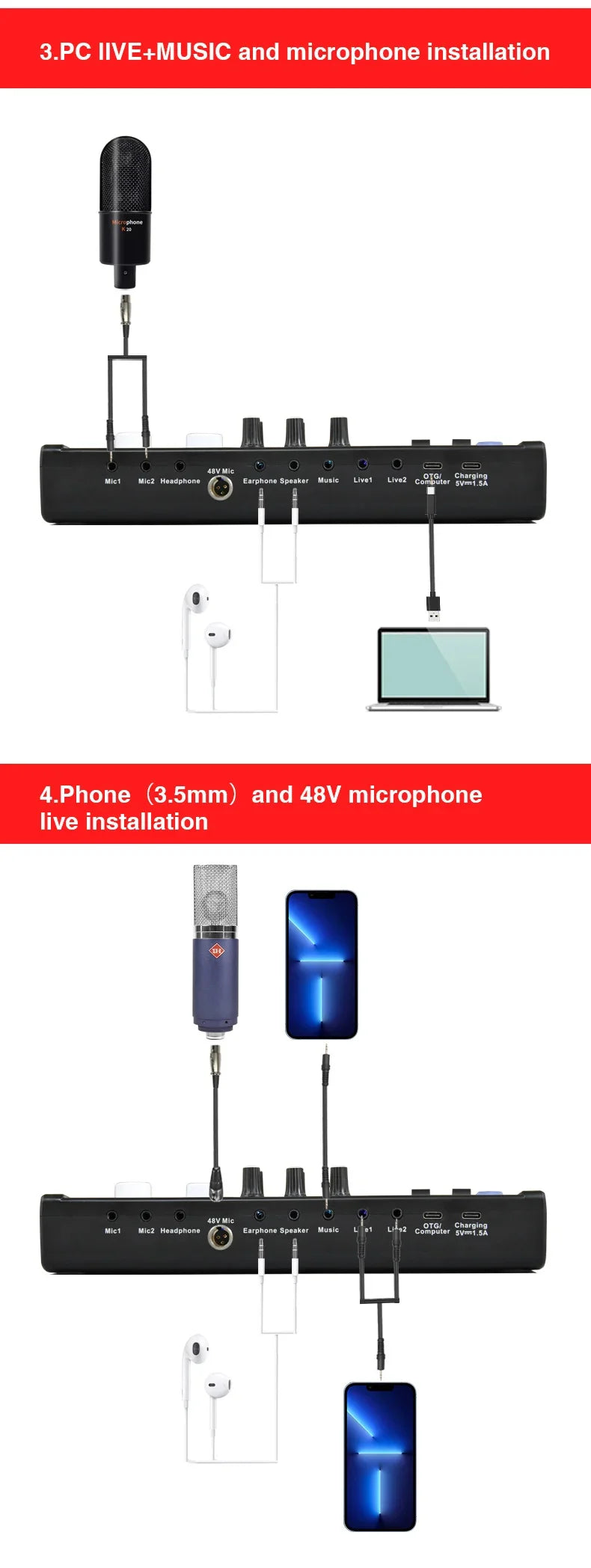 DJ18 Sound Card Studio Record Professional Mixer Singing Noise Reduction Microphone Voice BM800 Live Broadcast Mick Tok Music