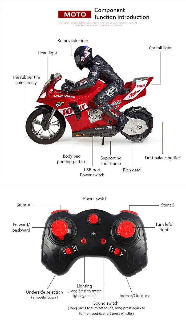 1/6 RC Motorcycle Rc Cars Self-stable Balance Standing on One Wheel Competitive Racing Drift Stunt Electric Motorcycle for Kids