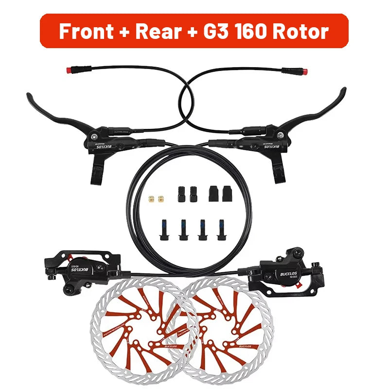 BUCKLOS Power Off Electric Bicycle Brakes 2 Piston with G3 Rotor E-Bike Hydraulic Disc Brake Set Aluminum Alloy Bike Brakes