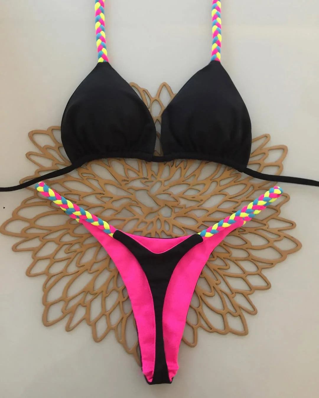 2026 New Bikinis Women Swimsuit Sexy Swimwear Halter Bikini Set Lace-up Biquine Brasileiro Thong Print Beachwear Party Wear