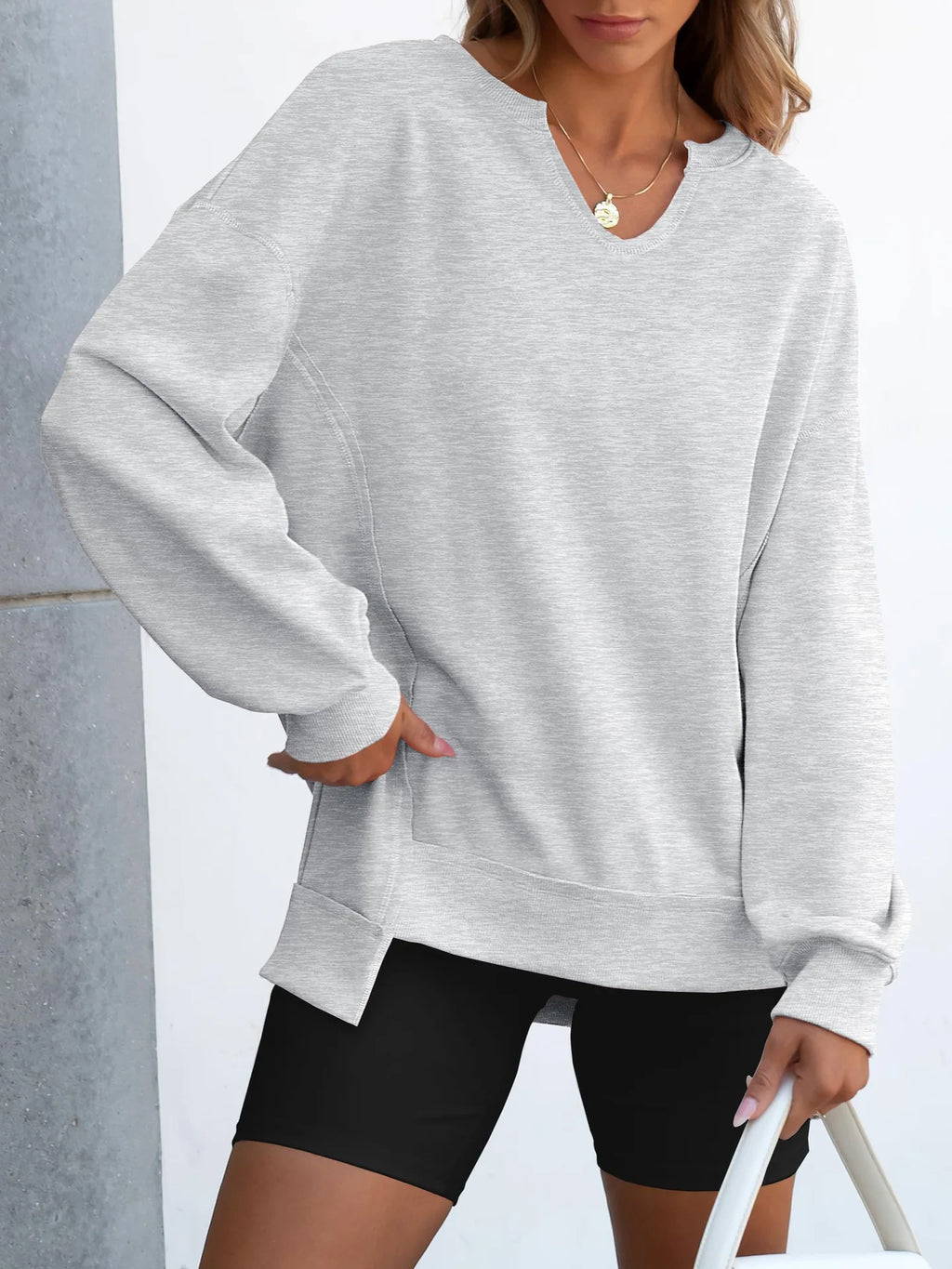 2026 Spring Sweatshirts Women Sweatshirt Tops V Neck Full Sleeve Y2k Streetwear Work Casual Loose Elegant Striped Top Autumn