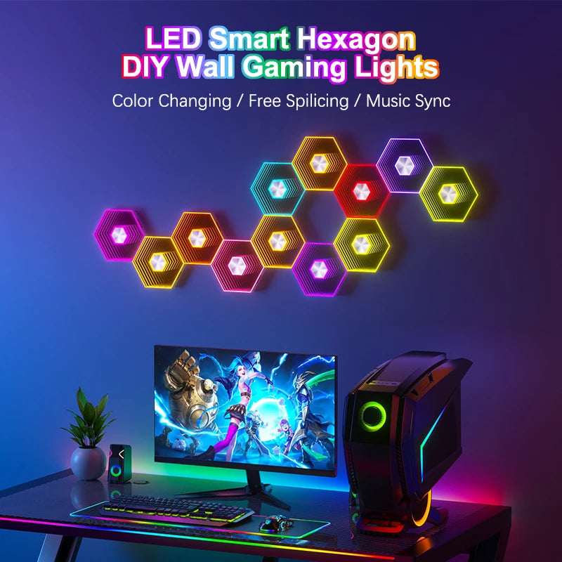 5V Led Esports Atmosphere Light Bluetooth Quantum Lamp Smart App RGB Remote Control Background Wall Bedroom DIY Decor Wall Lamp