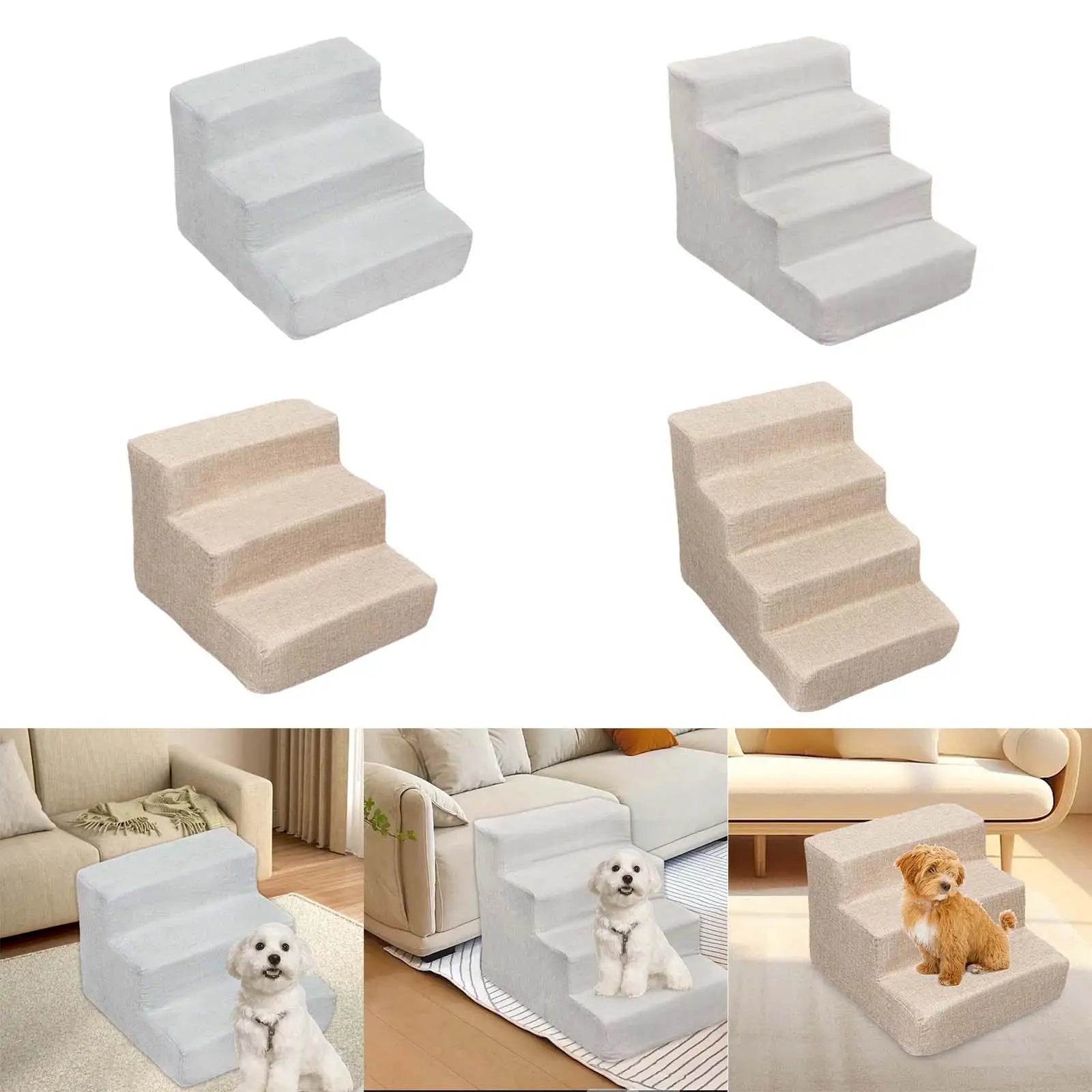 Dog Ramp Stairs Versatile Gentle Slope Shape for Older Dogs, Cats Removable Cover Sturdy Anti Slip High Density Sponge