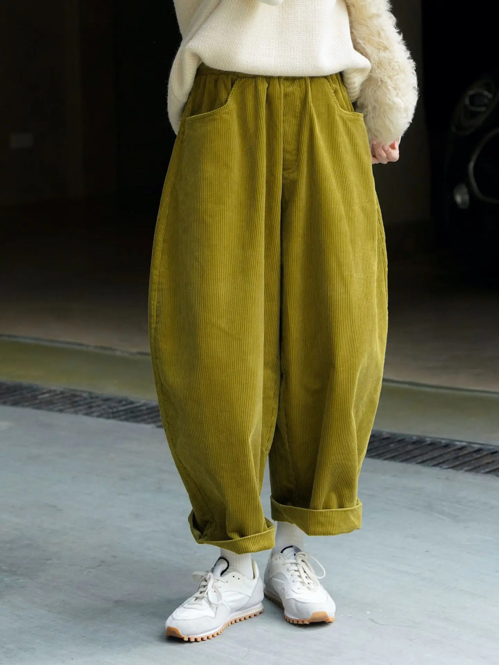 2025 Women Spring Fashion Big Wide Leg Pants Stretch High Waist Corduroy Pants Fashion Clothes 100% Cotton Pants Female Trousers