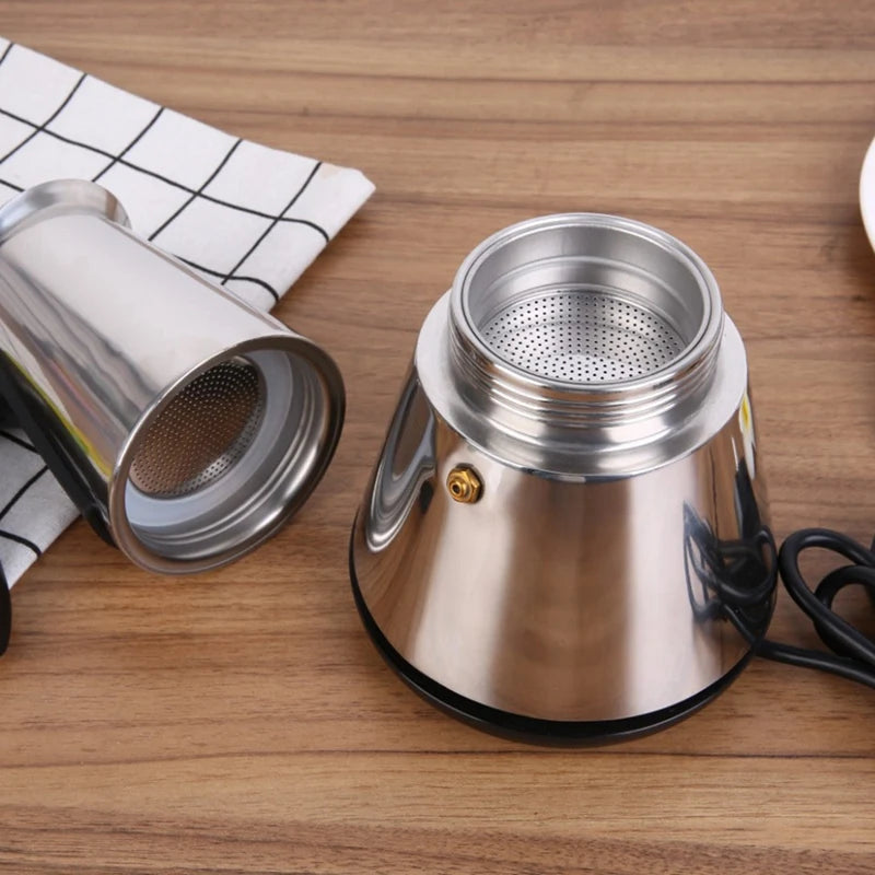 Electric Stove Espresso Maker Moka Pot 6 Cups Percolator Coffee Pot Electric Stainless Steel Classic Cafe Maker EU Plug