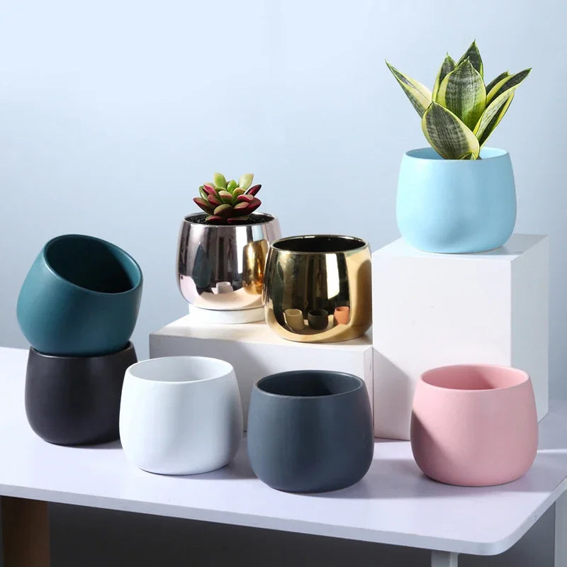 Creative Ceramic Small Flower Pot Nordic Electroplating Potted Hydroponic Flower Pot Ceramic Ornament Green Radish Succulent