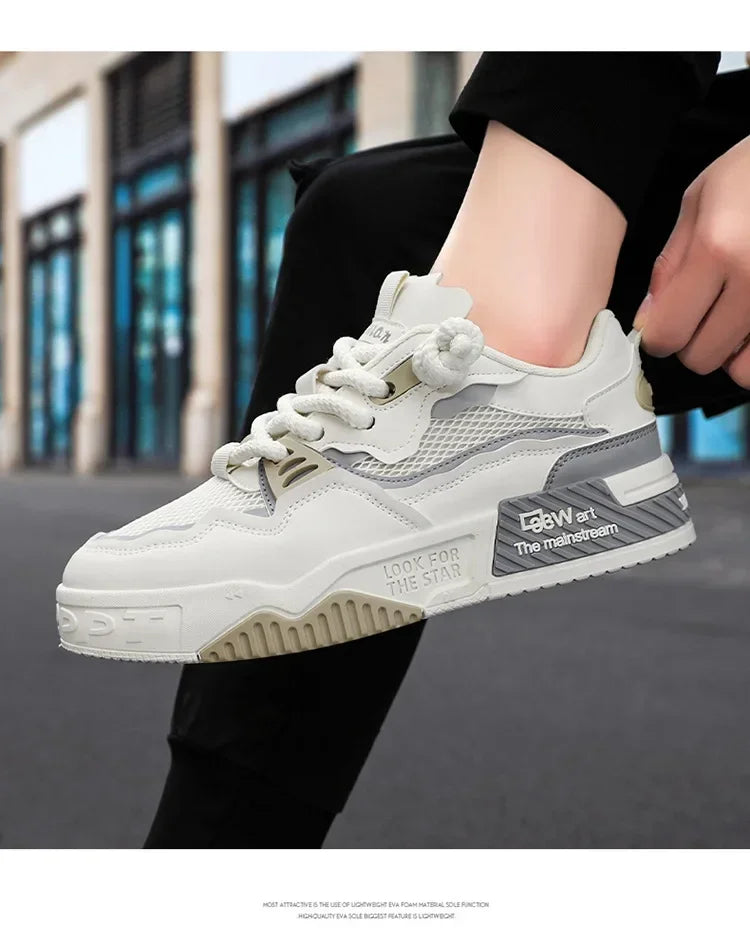 2025 new large-sized men's shoes, all-season fashion and versatile, soft-soled white sneakers and sports shoes