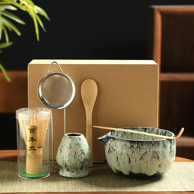 6PCS Japanese Matcha Tea Set Safe Bamboo Whisk Teaspoon Tea Sets Matcha Bowl Matcha Whisk Holder for Tea Lovers Tea-Making Tools