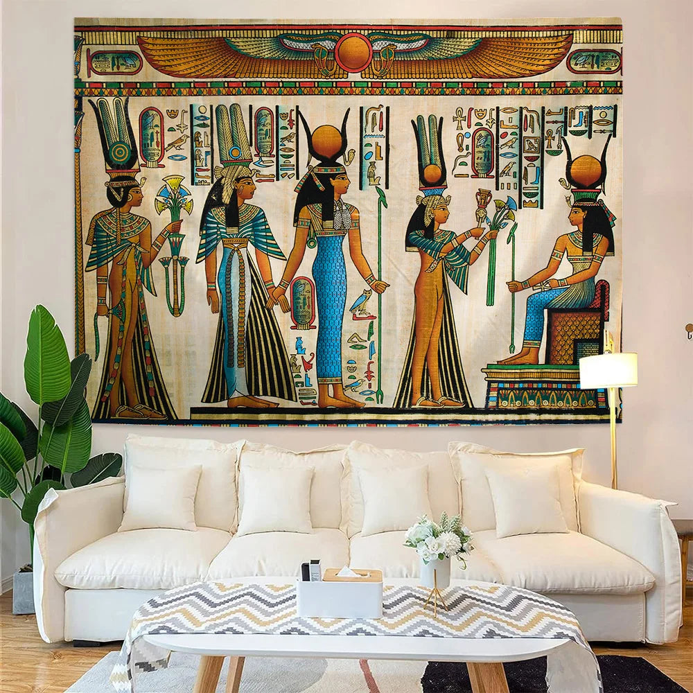 Egyptian Painting Tapestry  Nefertalis Tomb Thebes Wall Hanging Gods of Ancient Egypt Mural for Bedroom Living Room Dorm Decor