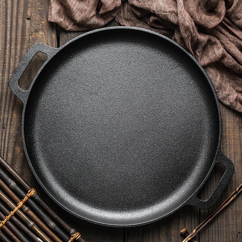 Cast Iron Frying Pan For Home Use Pizza Pancake Fry Pan Non-Stick Round Griddle For Crepes Camping BBQ Grill for Outdoor Cookwar