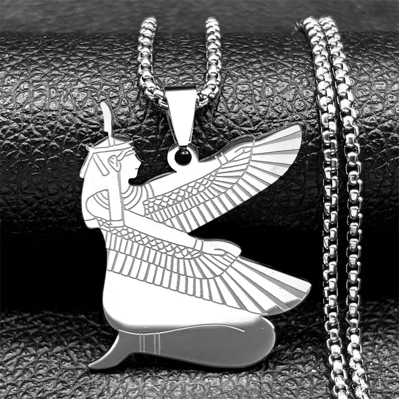 Egyptian Isis Goddess of Life Necklace for Women Men Stainless Steel Gold/Silver Color Egypt Mystery Amulet Chain Jewelry