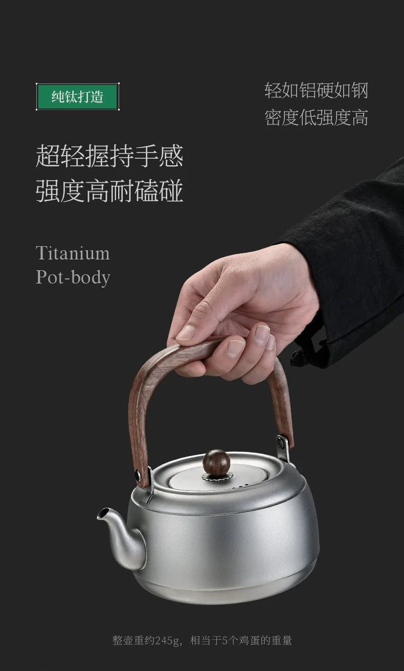 0.8/1/1.5L Pure Titanium Kettle With Anti-scalding Handle,Antibacterial And Anti-mold Cookware,Home/Outdoor Lightweight Teapot