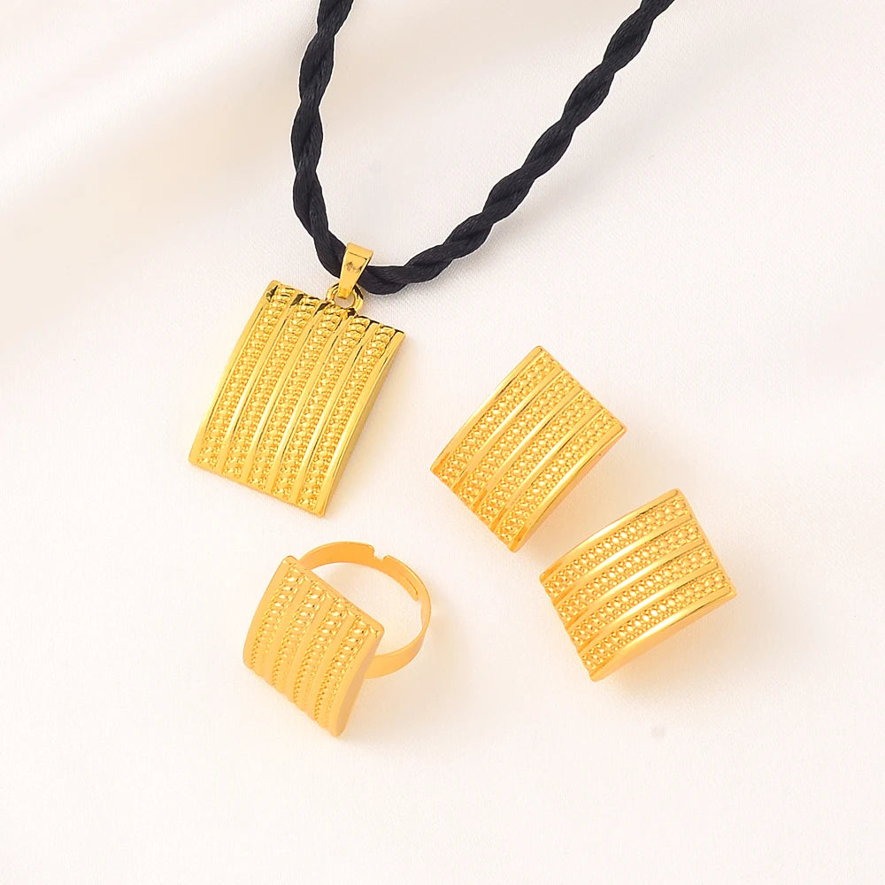 3 Styles Chain Ethiopian Jewelry Set Gold Color Eritrea Ethnic Style Habesha Pendant Earrings Ring