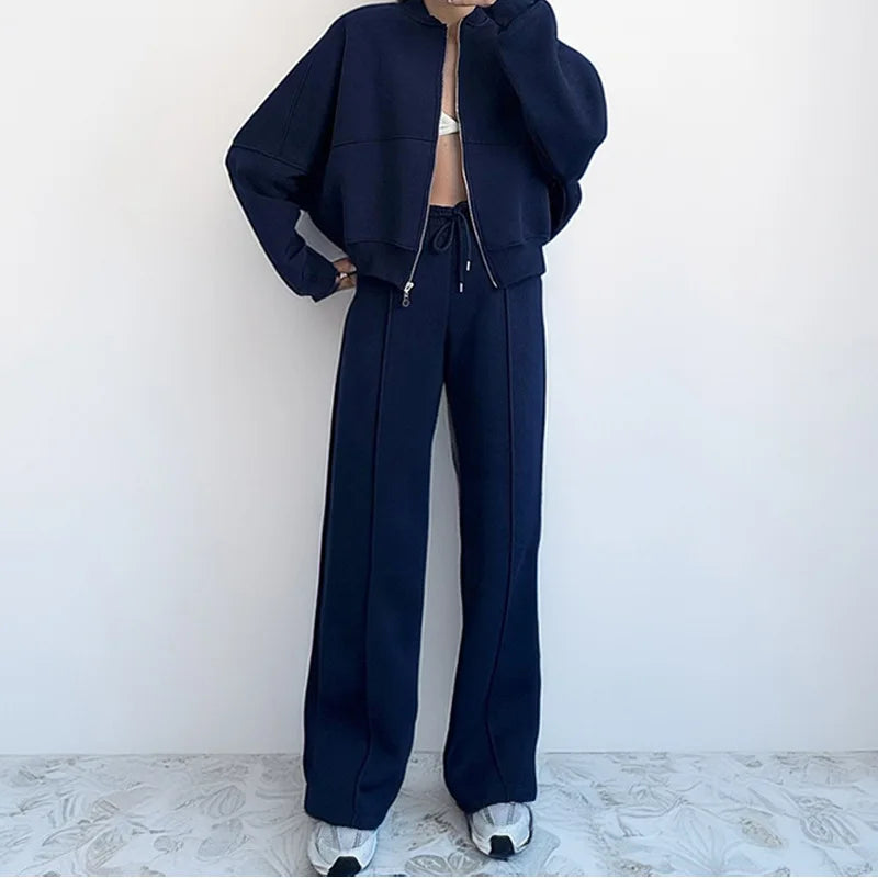 European American women's clothing autumn and winter suit new fashion solid color casual loose street sports sweater suit women