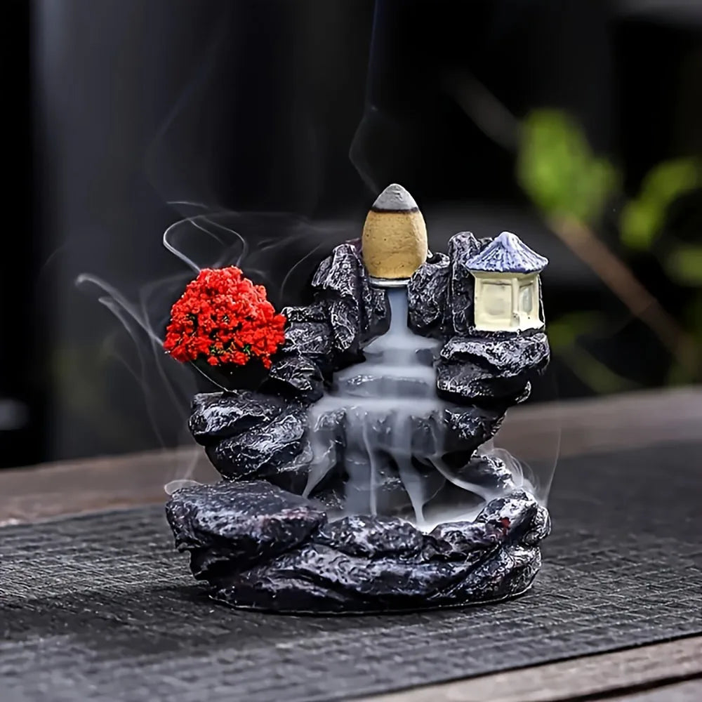 1Pc Unique Creative Mountain Waterfall Incense Burner, Backflow Aromatherapy Resin Waterfall Incense Burner, Statue Ornament Home Decoration Holiday Gift, Perfect Gift for Giving