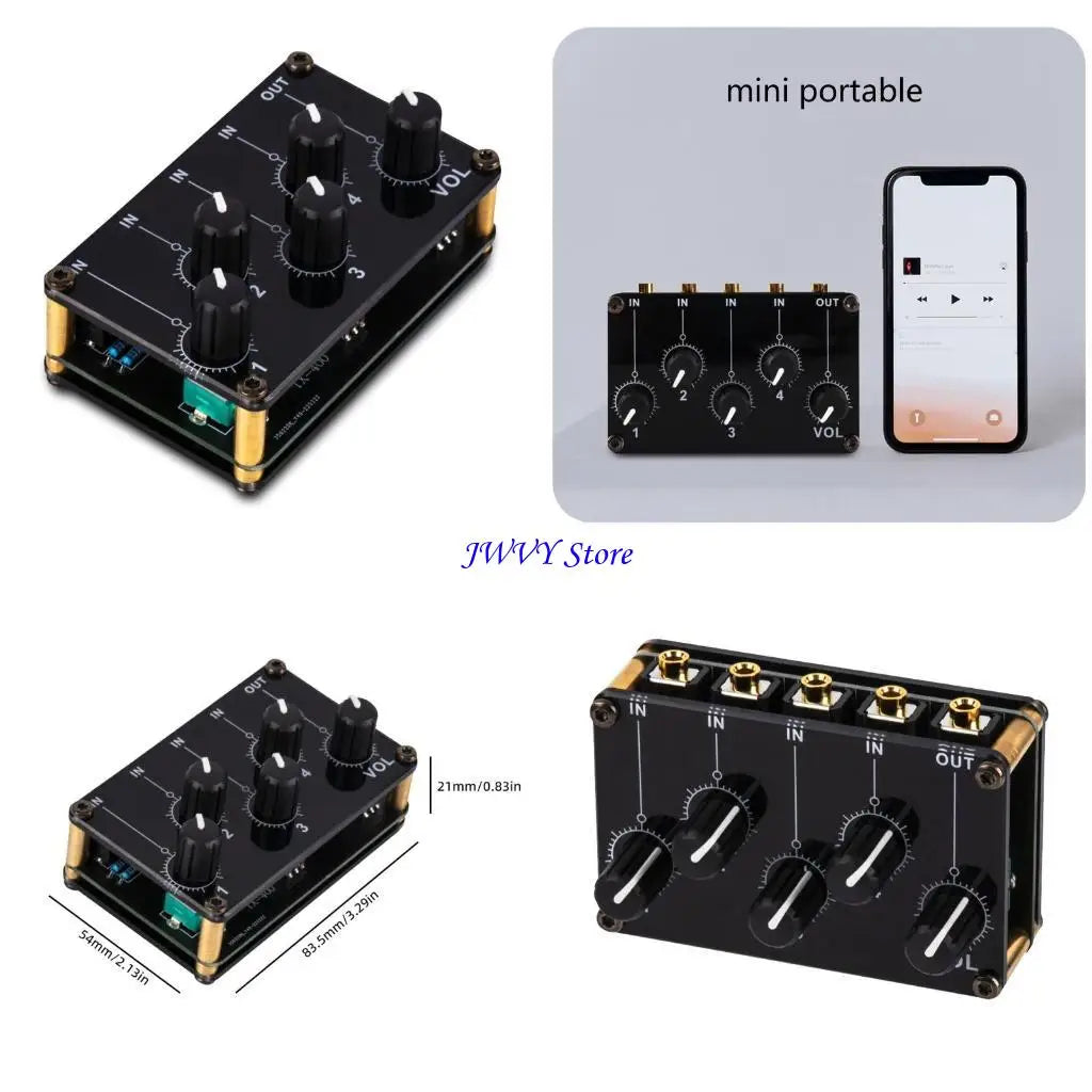 573A 4 Channel Line Mixer Portable Passive Analog Sound Mixing Console Highest Sound Quality Stereo Mixer