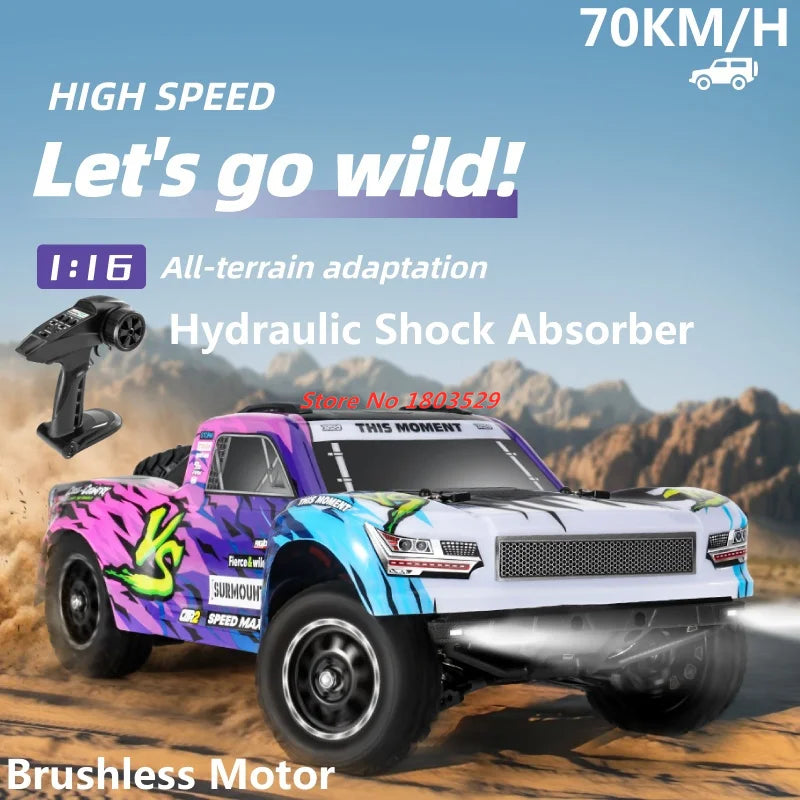 70KM/H Brushless RC Short Car 1/16 Brushless 4WD RC Short Course TruckIndependent SuspensionFull Ball Bearings Metal Driveshaft