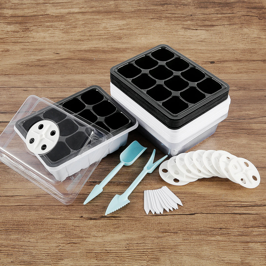 5Pcs Seed Propagator Tray Plastic Seedlings Trays with Transparent Cover Breathable Seedlings Germination Tray for Garden Indoor
