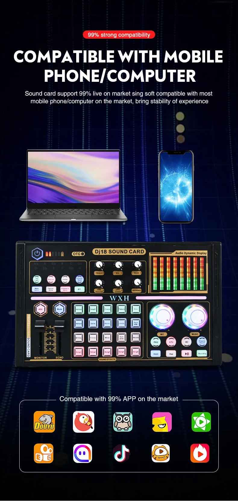 DJ18 Sound Card Studio Record Professional Mixer Singing Noise Reduction Microphone Voice BM800 Live Broadcast Mick Tok Music