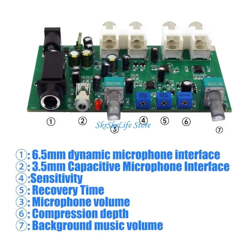 E65E Professional Stereo Audios Mixer Automatically Reduces Background Music Accompaniment Mixing Board DC12V-24V