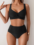 2025 New Solid High Waist Bikini Sets Swimsuit For Women Push Up Swimwear Female Two Pieces Bathing Suit Beachwear Swimming Suit
