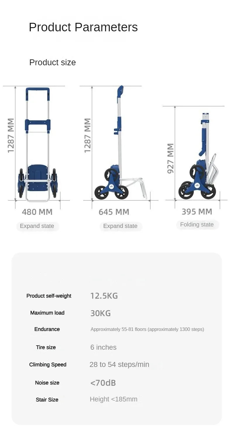 Electric Shopping Cart Folding Silent Outdoor Portable Stair Climbing Machine with Wheel Storage Bag Shopping Car Household Item
