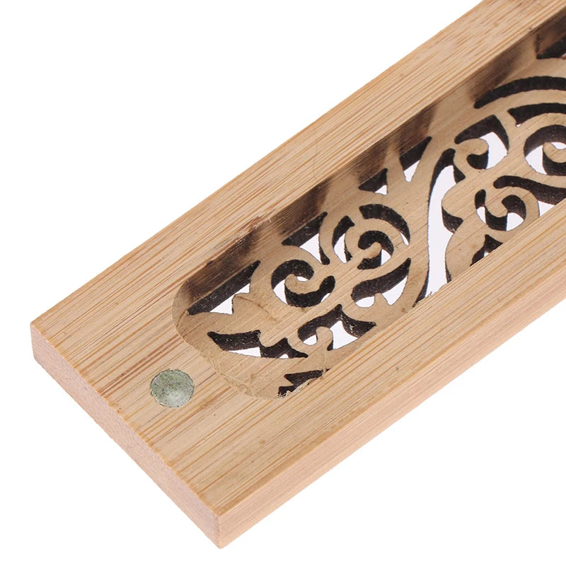 1Pc Bamboo Wood Incense Stick Holder Burning Joss Insence Box Burner Ash Catcher