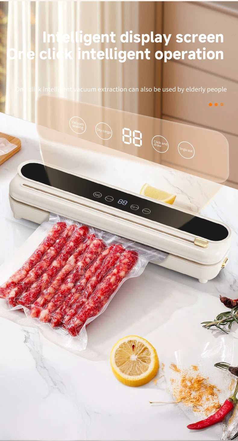 Electric Vacuum Sealer Built-in Cutter Kitchen Food Storage Seal Touch Button Dry/Wet Food Sealing Packaging Vacuum Machine