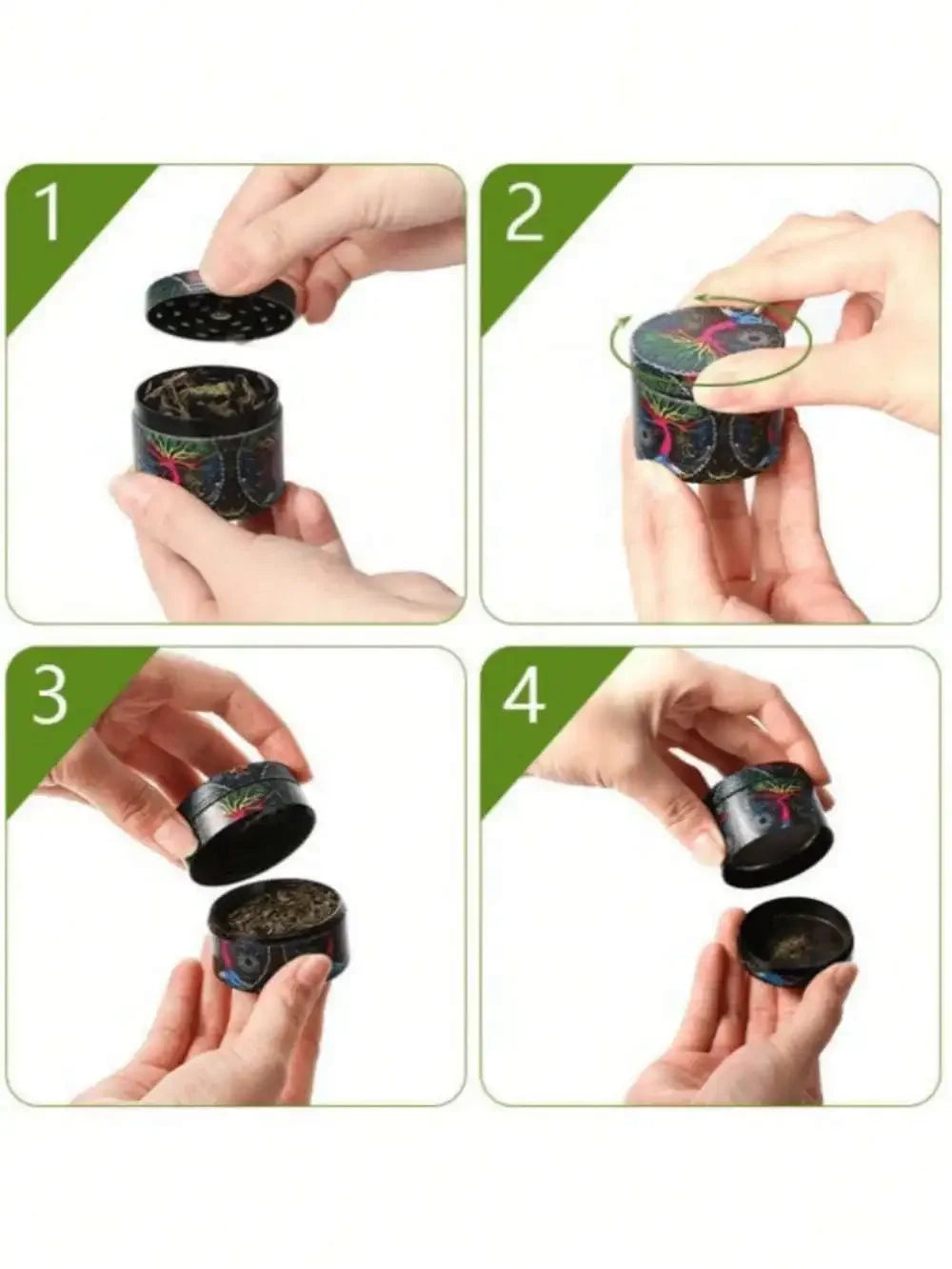 2inch Boho Tree Herb Grinder 4-Layers Metal Pepper Mortar Spice Mill Tobacco Grass Raw Grinder Smoking Accessories Kitchen Tool