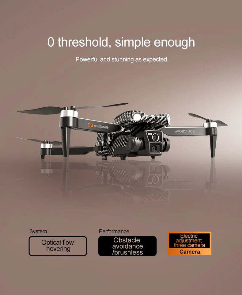 1 Set D3 Drone HD Aerial Photography Brushless Motor Dual Camera Obstacle Avoidance Optical Flow Positioning New Year Present