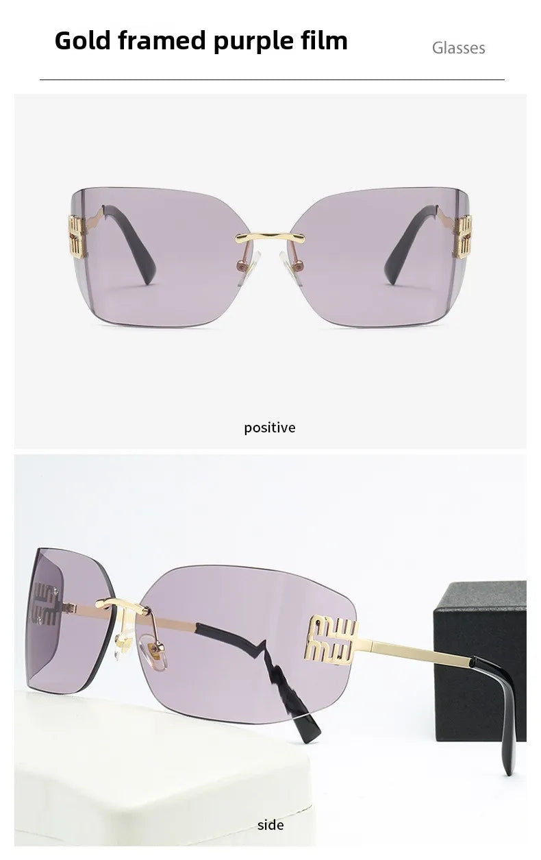 Curved One-Piece Sunglasses, Frameless Square Cut-Edge Design, UV400 Protection, Women's High-End Street Style