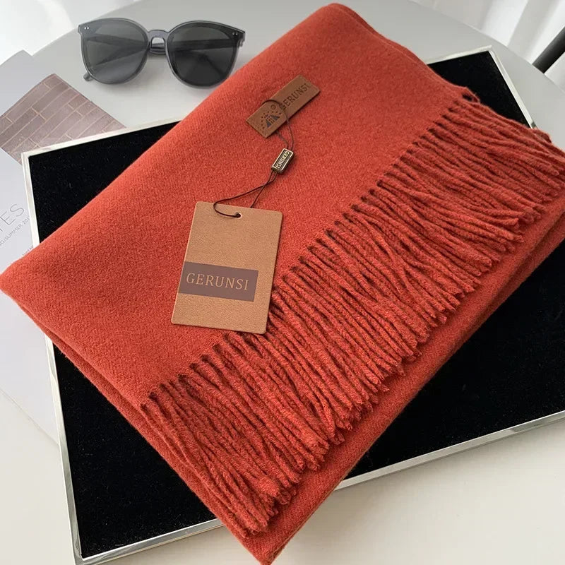 2024 Winter Cashmere Scarf Women Thick Warm Pashmina Shawls Wraps Solid Color Tassel Lady Blanket Echarpe Bufanda Hijab