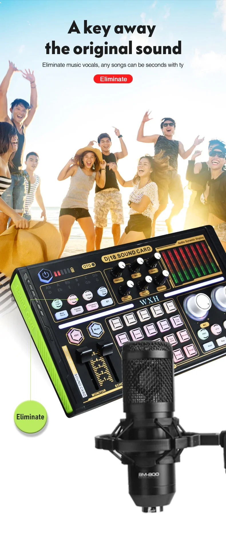 DJ18 Sound Card Studio Record Professional Mixer Singing Noise Reduction Microphone Voice BM800 Live Broadcast Mick Tok Music