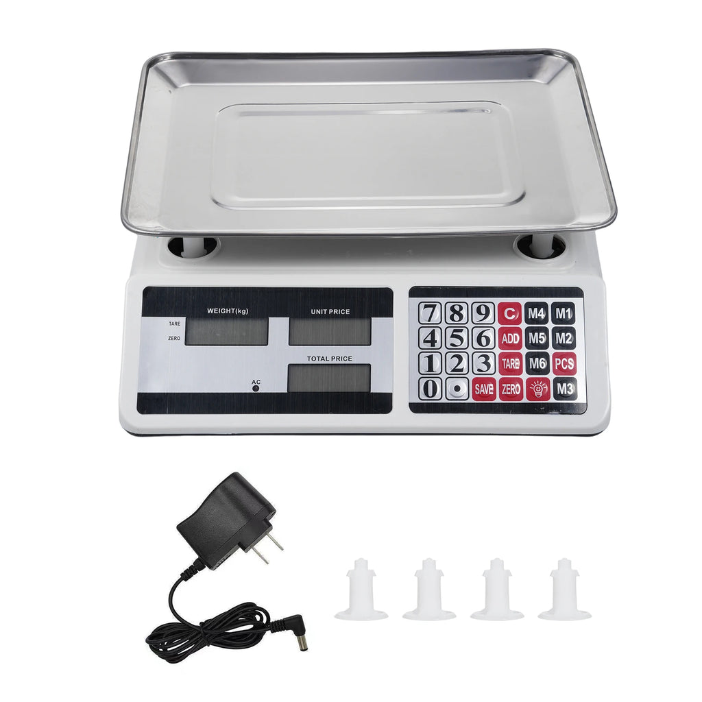 0KG Digital Price Scale Electronic Price Computing Scale with Stainless Steel Large Platform Dual LCD Display Big Button