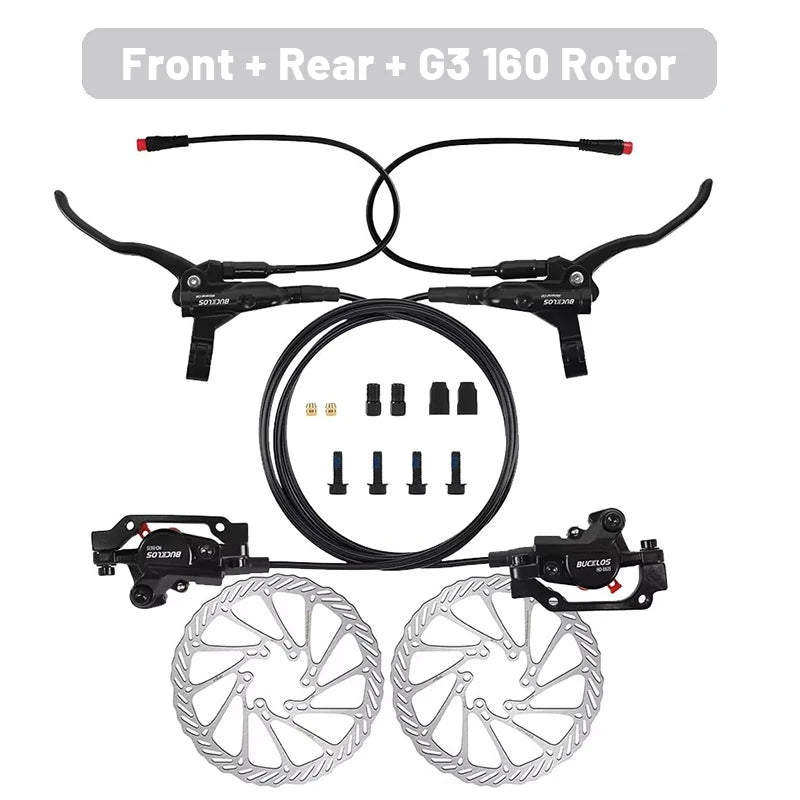 BUCKLOS Power Off Electric Bicycle Brakes 2 Piston with G3 Rotor E-Bike Hydraulic Disc Brake Set Aluminum Alloy Bike Brakes