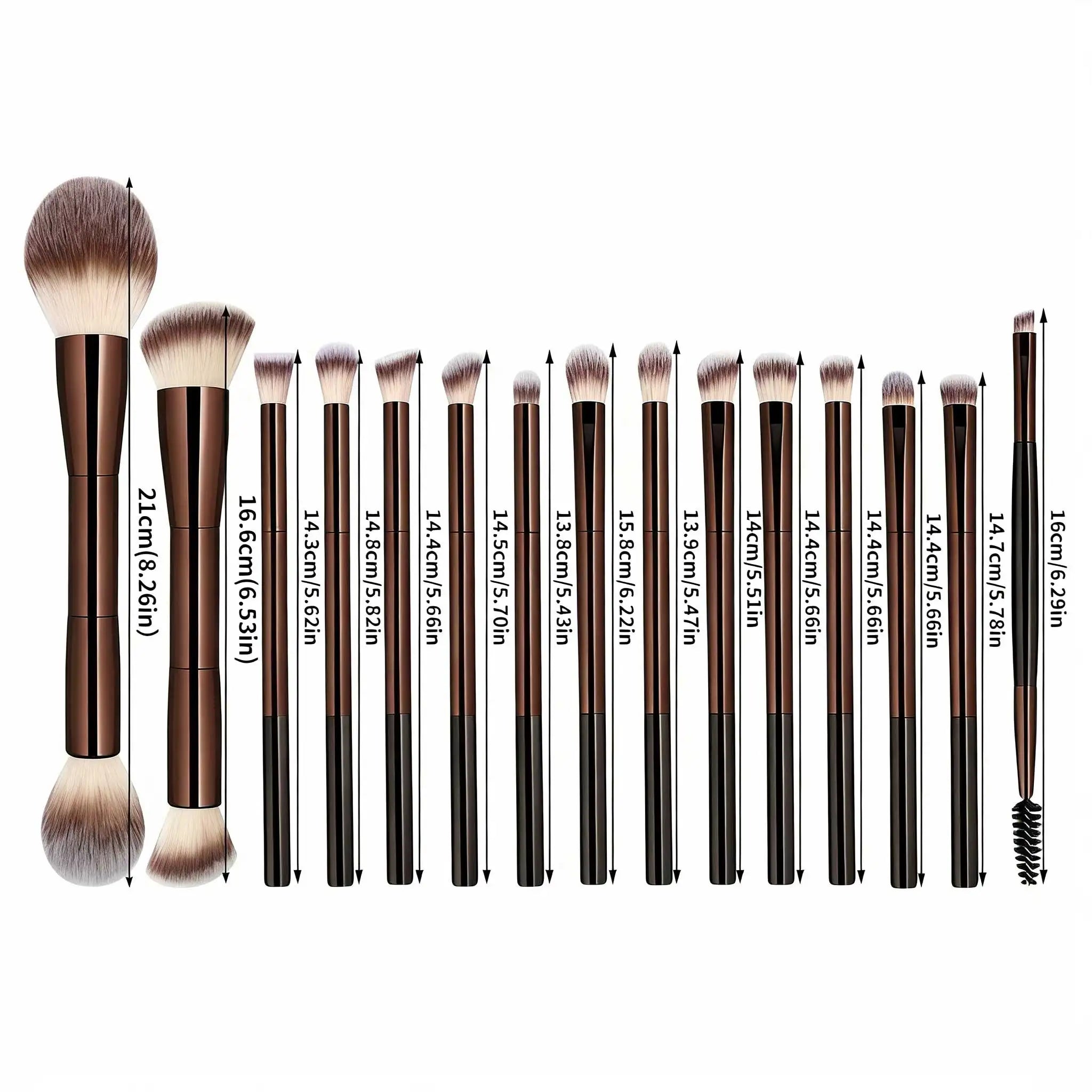 15 PCS Makeup Brushes Double-ended Makeup Brush Set Double Sided Angled/Round Top Brush Foundation Contour Blending Eyebrow Eyes