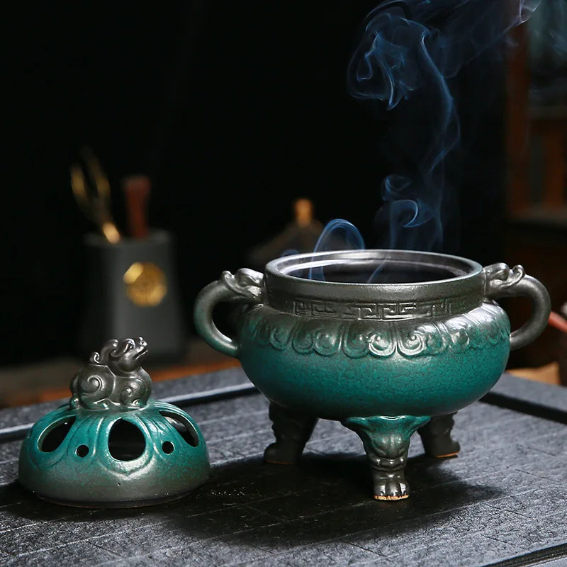 Antique ceramics Incense Burner Chinese Home Bedroom Decoration Animal Foot Plate Incense Burner Tea Ceremony Ornaments