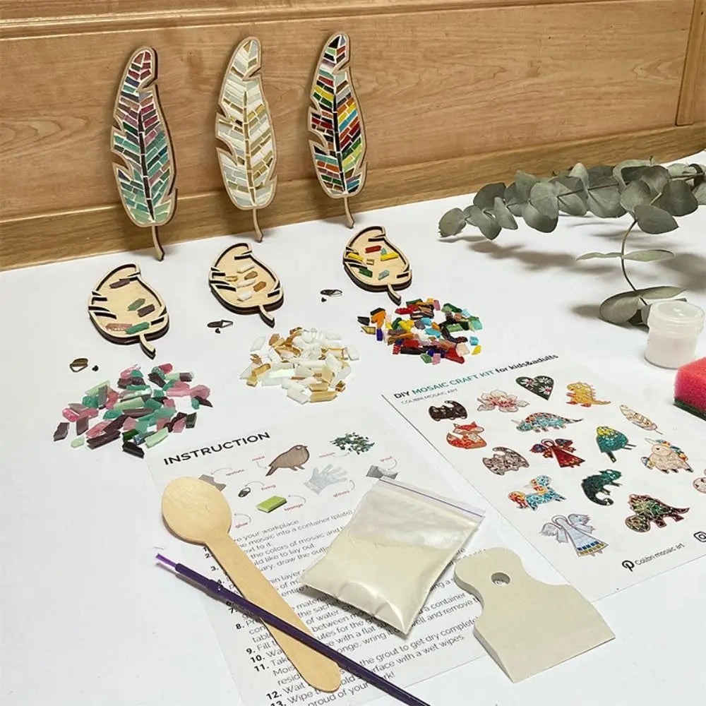 Creative Arts and Crafts DIY Mosaic Kit Stained Glass Wooden Feather Mosaic Kit Bird Bright Feather Mosaic Arts Girlfriend