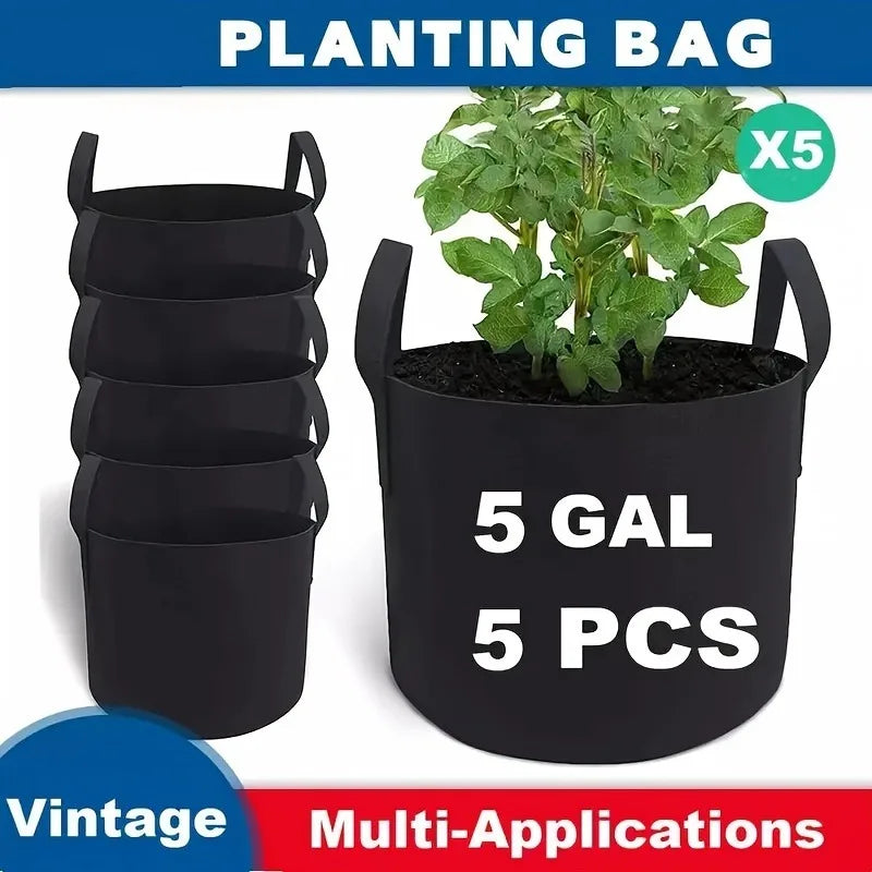 5pcs Felt Plant Grow Bag Breathable Garden Planting Pouch for Vegetables Flowers Herbs Reusable Fabric Planter Pot