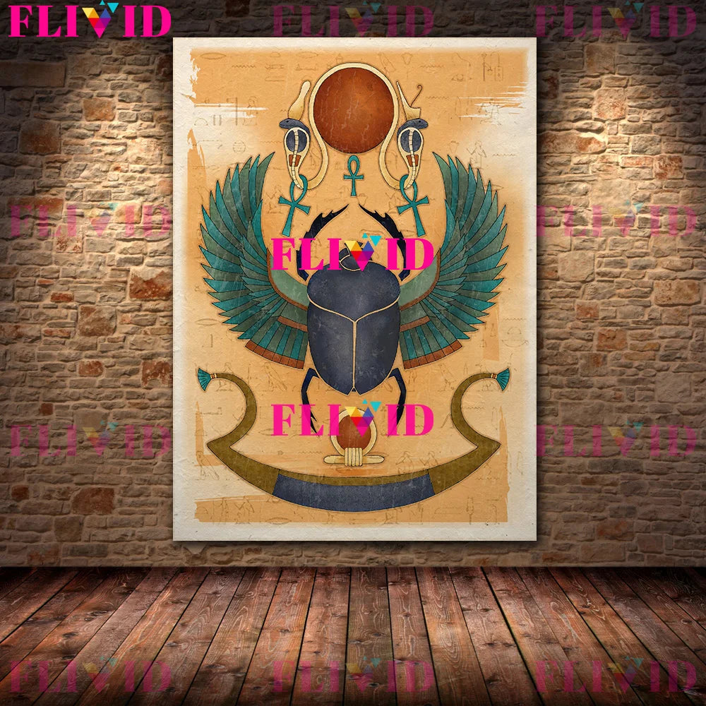 Ancient Egyptian Art Poster Print,Scarab,Anubis,Sekhmet,Horus Falcon,Ancient Gods Wall Art Canvas Painting,Home Decor Unframed